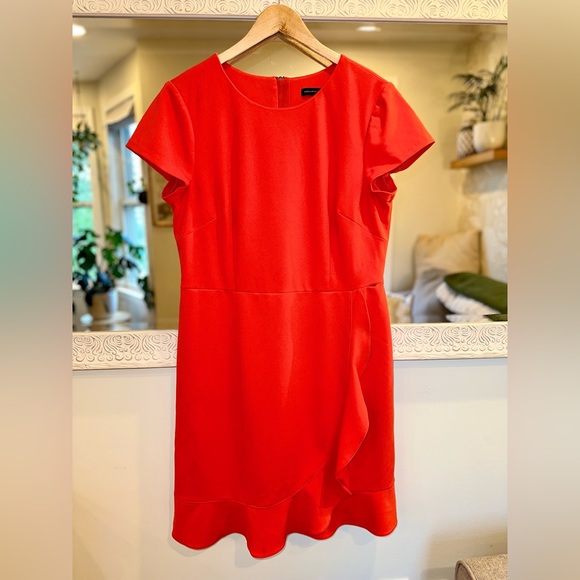 Saks Fifth Avenue Bright Orange Ruffle Detail Short Sleeve Dress - 14 - Picture 2 of 6